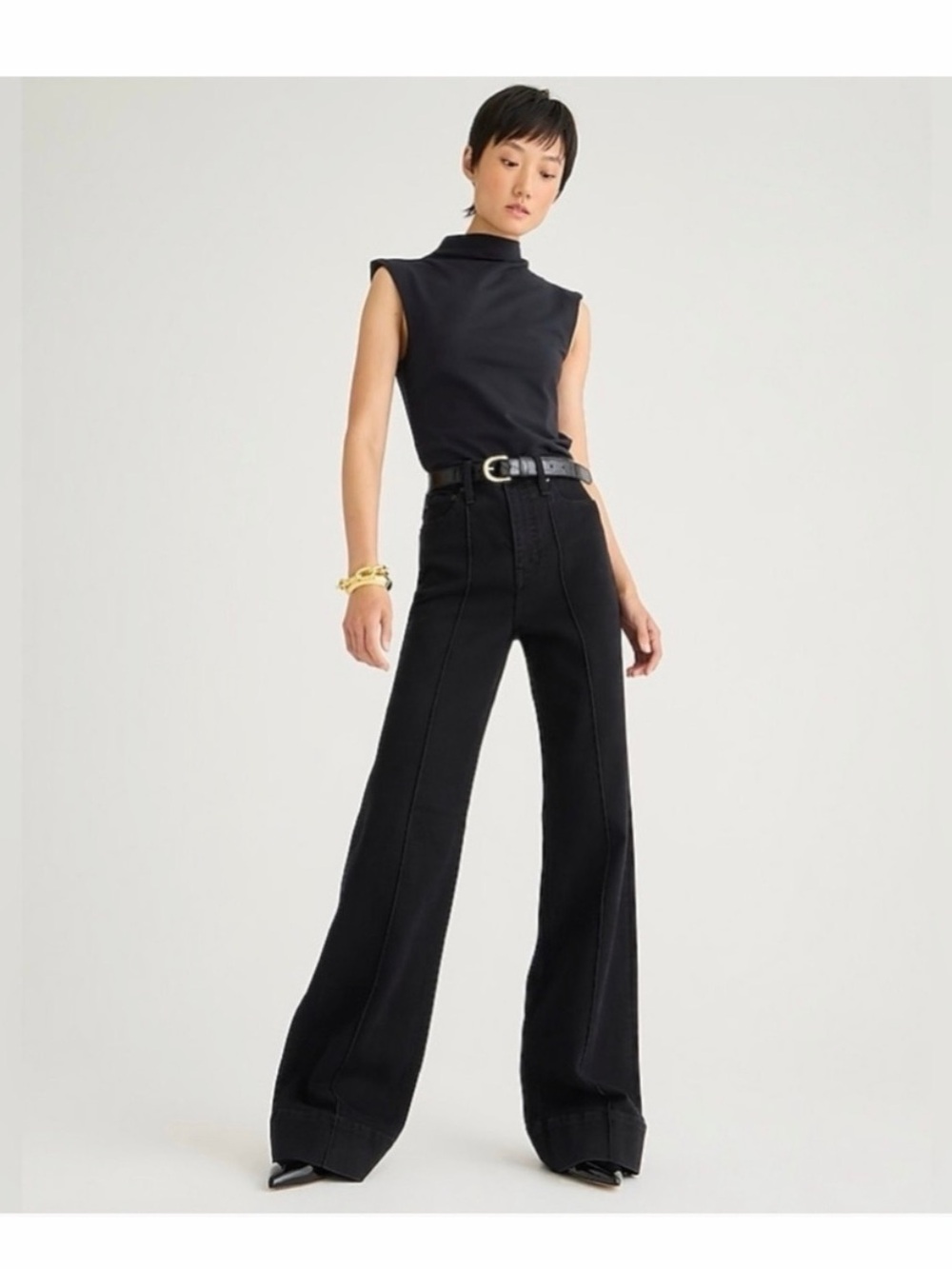 J Crew High Waist Wide Leg Trouser Jean with Pintuck Detail- Black 29